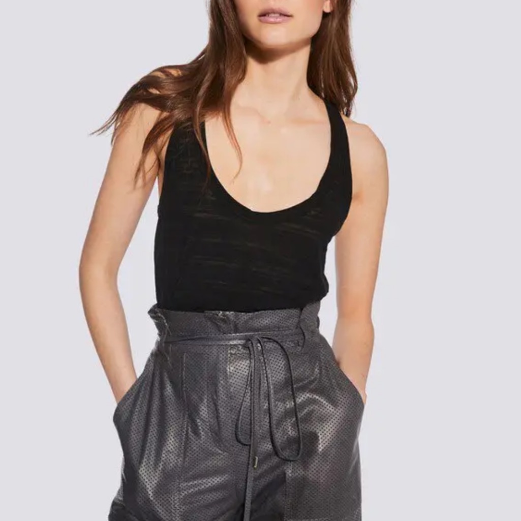 Iro Paris Mollie Burnout Scoop Neck Tank Top Black Xs $140